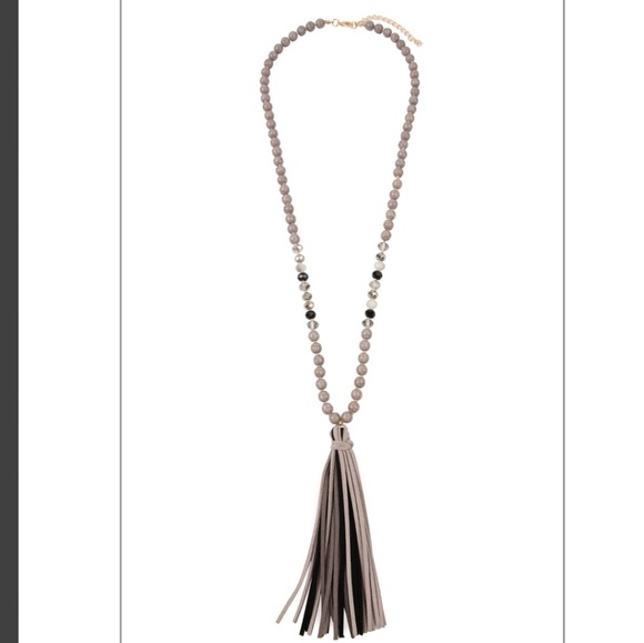 PRICE DROP! Gray Beaded Tassle Necklace! - Picture 2 of 2